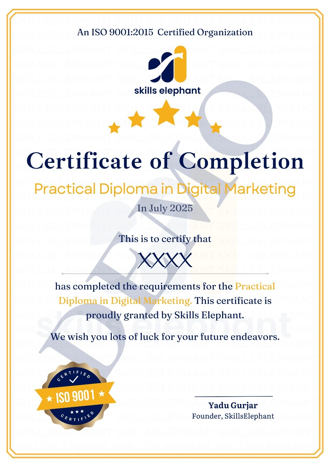 Digital marketing certification from Skillselephant Indore